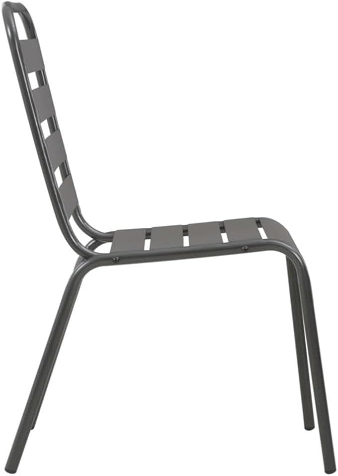 Bowery Hill 5-Piece Steel Patio Dining Set, E-Coated Powder-Coated Finish in Dark Gray, Includes Table and 4 Stackable Chairs, Modern Style, Indoor/Outdoor Use, Perfect for Garden, Terrace, or Balcony