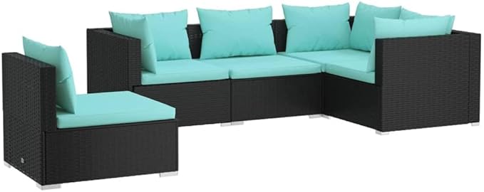 5 Piece Patio Lounge Set with Cushion, Furniture Conversation Sets Patio Lounge Set Piece Patio Set Outdoor Patio Sectional s Poly Rattan Black