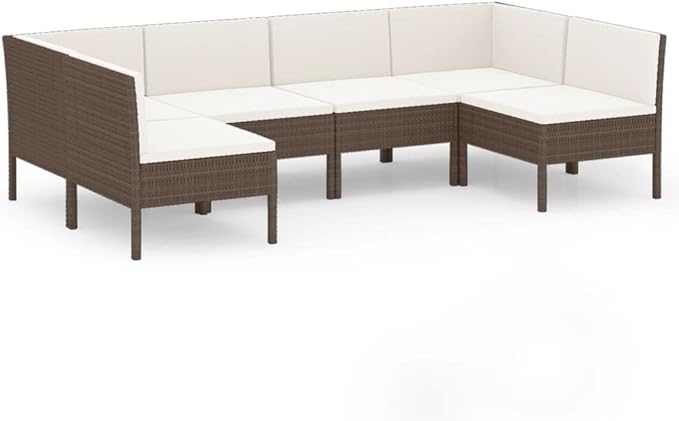 6 Piece Patio Lounge Set with Cushions,Patio Sofa,Outdoor Daybed,Outdoor Furniture Sets,Patio Seating,Patio Conversation Sets,Modern Set,Patio Furniture Set,Front Porch Furniture,Poly Rattan Brown
