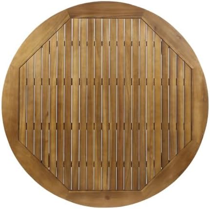 VilroCaz Modern 5-Piece Outdoor Dining Set, Acacia Wood Round Table & 4 Wicker Armchairs with Cushions, Teak Finish, 400 lbs Chair Capacity, for Patio Garden Deck Poolside (Beige-5.19T)
