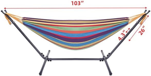 Double Hammock with Steel Stand for Outside,Portable Space Saving Heavy-Duty Steel Frame Hammock w/Portable Carrying Bag for Indoor Outdoor Patio Yard Camping,Easy Assembly,600 lbs Capacity (Rainbow)