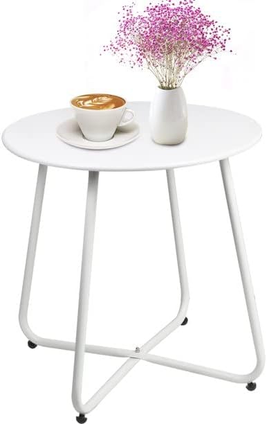 Side Table Anti-Rust Metal Outdoor End Table, Small Round Tables for Garden Balcony Yard, White