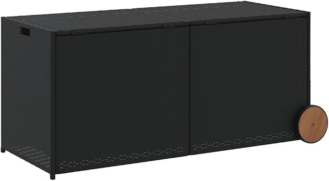 Large Outdoor Storage Box with Wheels, Water-Proof Inner Bag, Gas Spring Lid, and Powder-Coated Steel Frame, PE Rattan Deck Box for Garden Patio Cushions