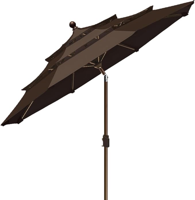 EliteShade USA 10-Year-Non-Fading 9ft 3-Tier Market Patio Umbrella, Commercial Grade Outdoor Table Umbrella with Crank Open, Windproof & UPF 50+ UV Protection, Heavy Duty Ventilation for Garden, Deck, Pool, Backyard, Beach & Bistro, Chestnut