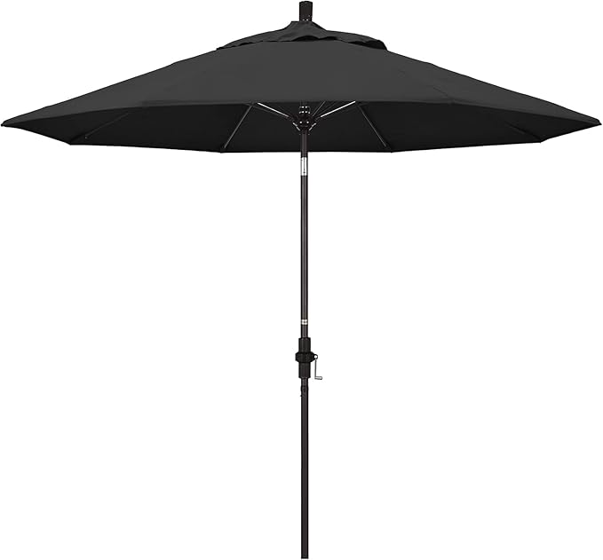 California Umbrella 9' Round Aluminum Pole Fiberglass Rib Market Umbrella, Crank Lift, Collar Tilt, Bronze Pole