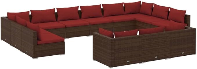 13 Piece Patio Lounge Set with Cushion, Piece Patio Set Furniture Conversation Sets Patio Lounge Set Outdoor Patio Sectional s Brown Poly Rattan