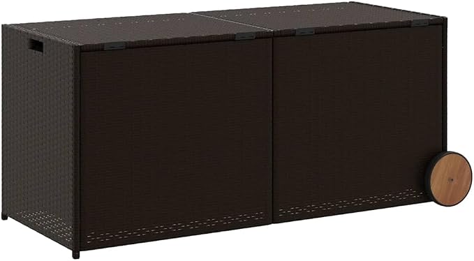 Garden Storage Box Brown, 283 Gallon Large Outdoor Deck Box for Patio Cushions, Poly Rattan Storage Chest with Wheels and Gas Lift, Rectangular Container for Terrace