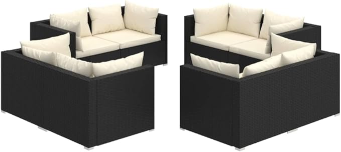 8 Piece Patio Lounge Set with Cushion, Piece Patio Set Furniture Conversation Sets Patio Lounge Set Outdoor Patio Sectional s Poly Rattan Black