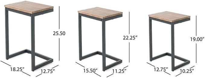 Noble House Caspian Modern Firwood Outdoor C-Shaped Table in Brown Finish