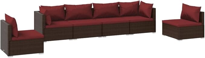 6 Piece Patio Lounge Set with Cushion, Outdoor Patio Sectional Piece Patio Set Patio Lounge Set Furniture Conversation Sets s Poly Rattan Brown