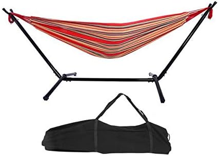 Hammock Set (Hammock Frame Small Color Bar) Natural Rope (Red Strip)