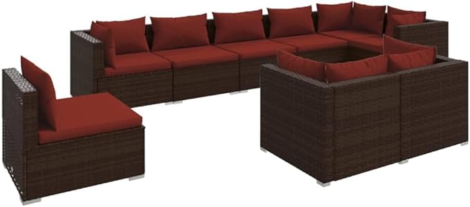 9 Piece Patio Lounge Set with Cushion, Furniture Conversation Sets Outdoor Patio Sectional Piece Patio Set Patio Lounge Set s Poly Rattan Brown