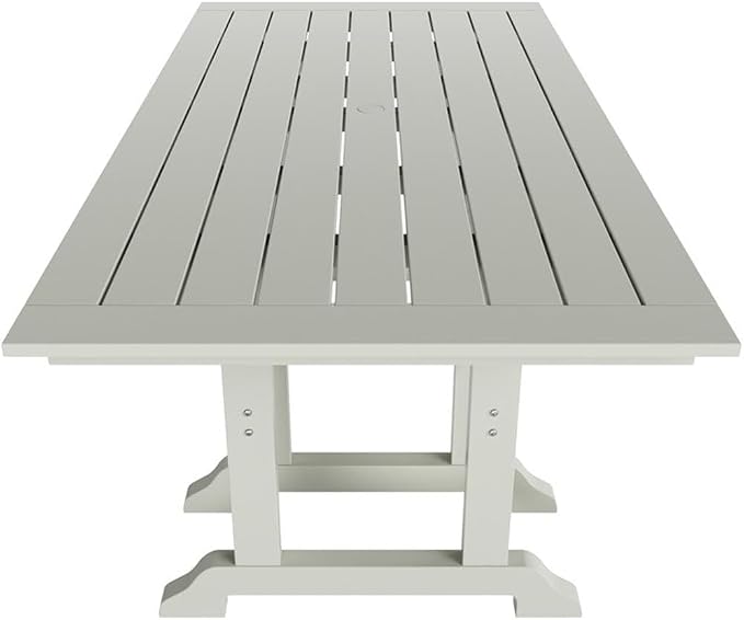 Costaelm Rectangle Outdoor Dining Tables, 71'' Patio Table with Umbrella Hole for 6 Person, Balcony Outdoor Buffet Table, Porch Tables for Outside Lawn Porch Bistro Furniture, Sand