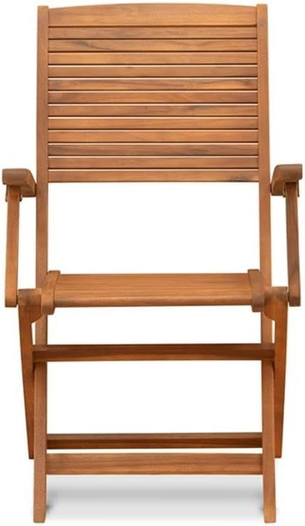 Pemberly Row Contemporary 7-Piece Patio Dining Set, Natural Oil Finish, Oval Table 59"L and 6 Foldable Chairs, Lightweight and Easy to Store, Outdoor Dining and Lounging Furniture for Patio or Garden