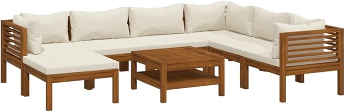 8 Piece Patio Lounge Set, Patio Conversation Set Porch Furniture Set Outdoor Dining Sets Lounge Set for Negotiation Area Exhibition Poolside Piazza with Cream Cushion Solid Acacia Wood