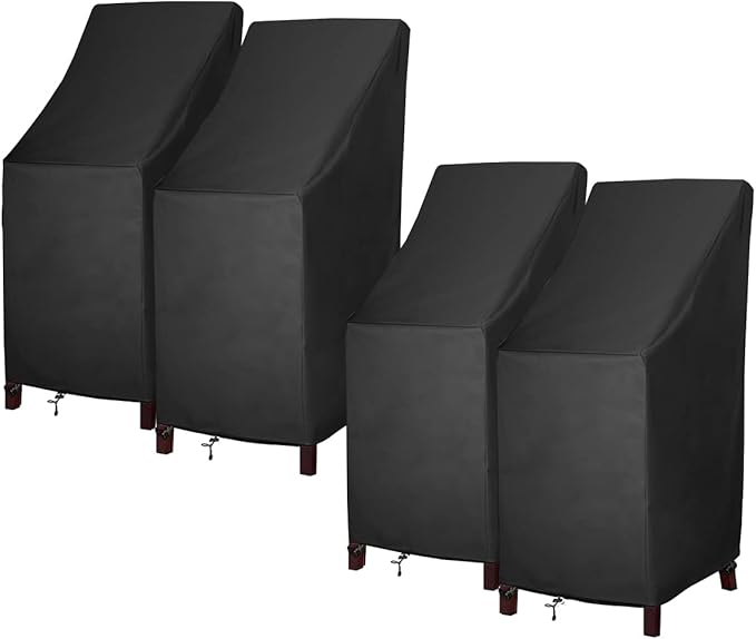 Stackable Patio Chair Covers for Outdoor Furniture, Outdoor Chair Covers Waterproof, 600D Heavy Duty Lawn Outside Barstool Covers,Fits for 4-6 Stackable Dining Chairs,27"Lx27"Wx49"H, 4 Pack
