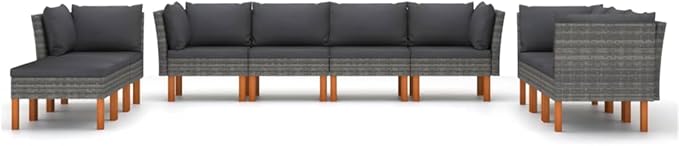 10 Piece Garden Lounge Set,Garden Patio Wicker Furniture Set,All-Weather Outdoor Couch Sectional Patio Set,Modular Sofa set,Patio Conversation Set Garden Patio Sofa Set,with Cushions Poly Rattan Gray