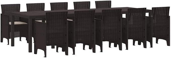 Afuera Living 11-Piece Poly Rattan Garden Dining Set, Brown Matte Finish, Ergonomic UV-Resistant Outdoor Furniture with Rectangular Table, Comfortable Seating for 10, Perfect for Patios or Gardens