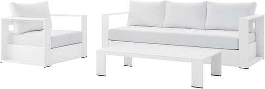 Modway Tahoe Aluminum 3-Piece Outdoor Patio Set in White White