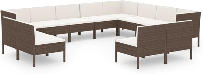 Patio Lounge Set with Cushions,Patio Furniture Sets,Patio Conversation Sets,Outdoor Furniture Sets,for Garden,Backyard,Outdoor,12 Piece Poly Rattan Brown