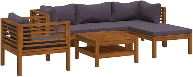 Backyard Furniture Patio Conversation Sets Outdoor Seating 6 Piece Patio Lounge Set with Cushion Solid Acacia Wood Suitable for Swimming Pool, Courtyard, Garden