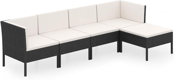 Patio Lounge Set with Cushions,Patio Furniture Sets,Patio Conversation Sets,Outdoor Furniture Sets,for Garden,Backyard,Outdoor,5 Piece Poly Rattan Black