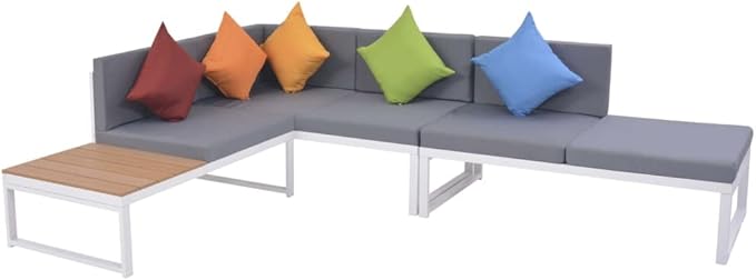 Patio Lounge Set with Cushions,Outdoor Patio Furniture,Conversation Furniture,Patio Furniture Sets,for Terrace,Garden,Backyard,5 Piece Aluminum and WPC
