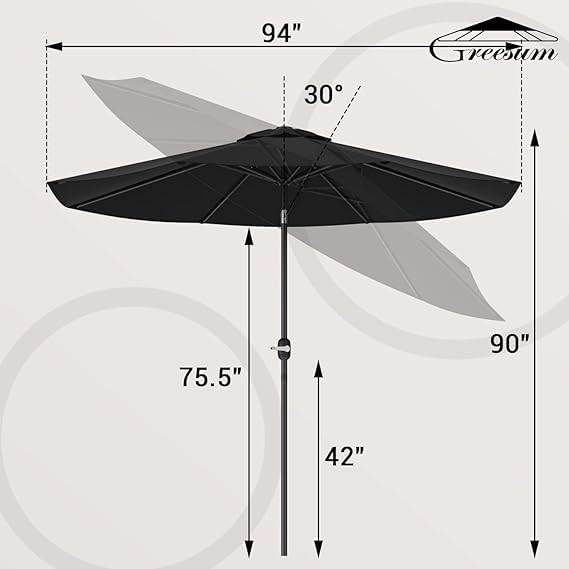 Greesum 9FT Patio Umbrella, Outdoor Table Umbrella with Push Button Tilt, Crank and 8 Sturdy Ribs for Garden, Lawn, Backyard & Pool