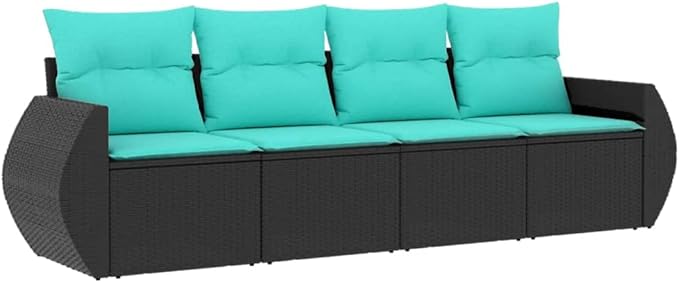 4 Piece Patio Sofa Set with Cushions, Patio Conversation Set Outdoor Dining Sets Front Porch Furniture Outdoor Sofa Sets for Poolside Exhibition Piazza Garden Black Poly Rattan