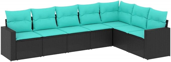 7 Piece Patio Sofa Set with Cushions, Sectional Sofa Outdoor Dining Sets Patio Conversation Set Outdoor Sofa Sets for Piazza Negotiation Area Garden Exhibition Black Poly Rattan