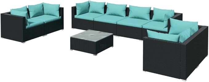 9 Piece Patio Lounge Set with Cushion, Patio Lounge Set Outdoor Patio Sectional Furniture Conversation Sets Piece Patio Set s Poly Rattan Black