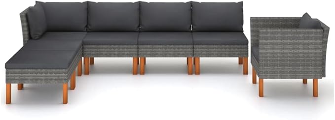 Patio Lounge Set,Patio Furniture Sets,Patio Conversation Sets,Outdoor Furniture Sets,for Garden,Backyard,Outdoor,7 Piece Poly Rattan and Eucalyptus Wood Gray