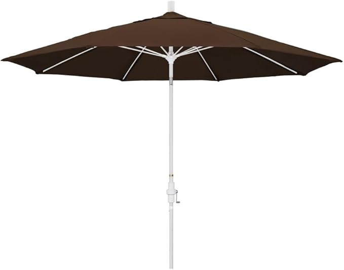 California Umbrella 11' Rd. Fiberglass Rib Patio Umbrella, Crank Lift, Collar Tilt, White Pole, Mocha