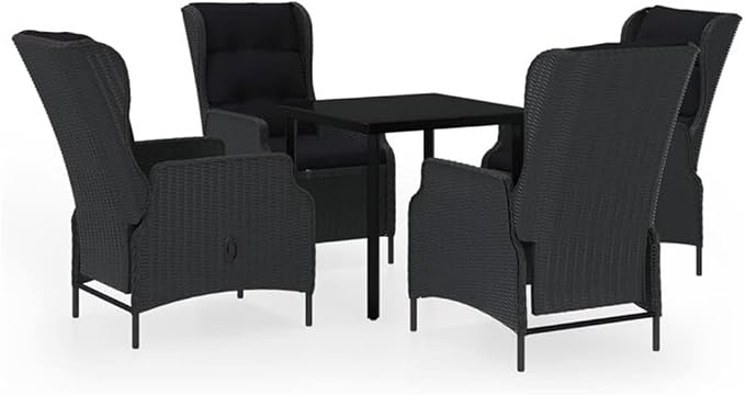 BOWERY HILL Contemporary Patio Dining Set, 5-Piece, Synthetic Poly Rattan, Powder-Coated Steel Frame, Dark Gray/Black Finish, Cushioned Seating, Space-Saving Square Design for Outdoor Garden or