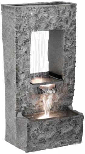 Hi-Line Gift Ltd. 32" H Rectangular Waterfall Fountain with Warm White LEDs, Gray