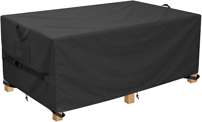 HAIGE Patio Furniture Cover Waterproof, 72" Rectangular Patio Table Cover, Heavy Duty 600D Outdoor Table and Chairs Cover, UV Resistant, Windproof with Air Vents, Drawstring & Buckle Straps, Black