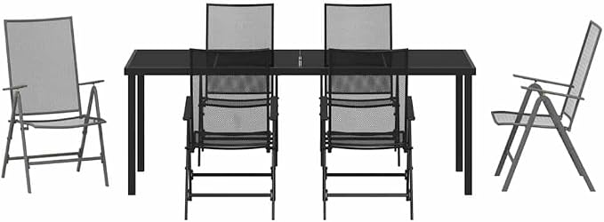 7 Piece Outdoor Dining Set, Anthracite Powder-Coated Steel Patio Furniture, Foldable Garden Table and 6 Chairs, Height-Adjustable Dining Table for Backyard Balcony
