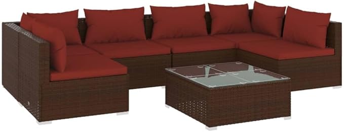7 Piece Patio Lounge Set with Cushion, Outdoor Patio Sectional Piece Patio Set Furniture Conversation Sets Patio Lounge Set s Poly Rattan Brown