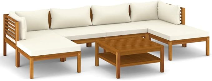 7 Piece Patio Lounge Set,Outdoor Garden Conversation Set,Patio Outdoor Set Suitable Suitable for Patio,Deck,Balcony,Garden with Cream Cushion Solid Acacia Wood