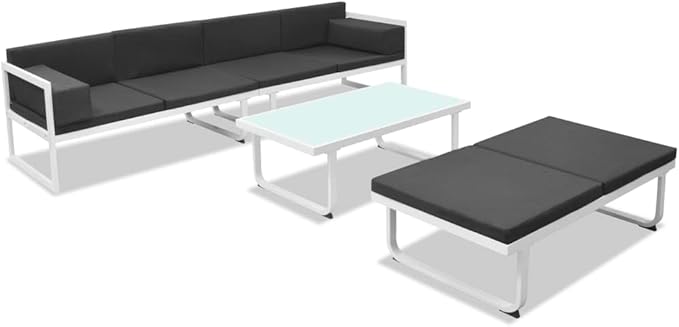 4 Piece Patio Lounge Set with Cushions, Outdoor Sofa Sets Patio Conversation Set Sectional Sofa Front Porch Furniture for Poolside Piazza Garden Negotiation Area Aluminum Black