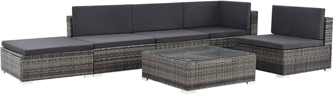 Patio Lounge Set with Cushions,Outdoor Furniture,Outdoor Furniture Sets,Patio Conversation Sets,for Garden,Deck,Backyard,6 Piece Poly Rattan Gray