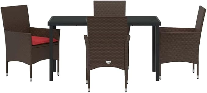 5 Piece Outdoor Dining Set, PE Rattan Patio Table and 4 Chairs with Comfortable Seat Cushions, Weather Resistant Garden Furniture for Deck Backyard
