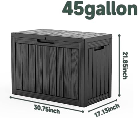 45 Gallon Deck Box, Waterproof Resin Outdoor Storage Box with Lockable Lid, Patio Storage Box Featuring Fade Resistant for Patio Furniture Cushions, Pool Accessories, Garden Tools, Black