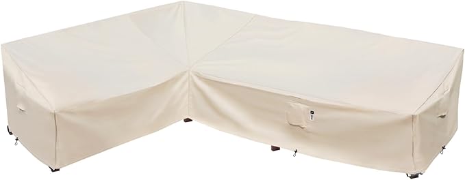 Heavy Duty Outdoor Sectional Sofa Cover, 83"X115" Waterproof 600D Patio Sectional Couch Protector, Lawn Patio Furniture Covers (Natural Beige, L-Shaped-Left Facing-83 x115)