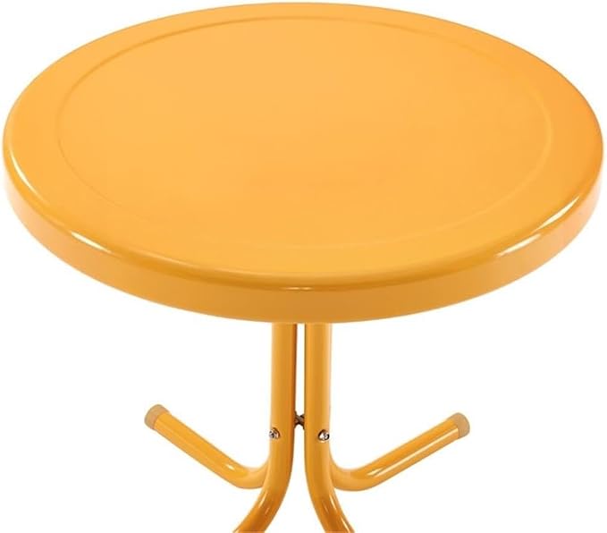 Pemberly Row Modern Steel Patio End Table, Tangerine Gloss/White Finish, 18.9" H x 22" W x 22" D, Weatherproof Powder-Coated Steel, Retro Style Outdoor Table for Balcony, Porch, or Patio Use