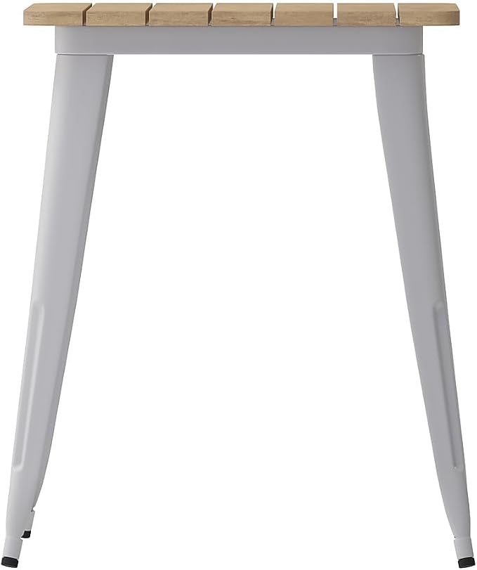 Flash Furniture Declan Commercial Outdoor Dining Table, All Weather Poly Resin Top with Steel Base, 23.75" Square, Brown/Silver