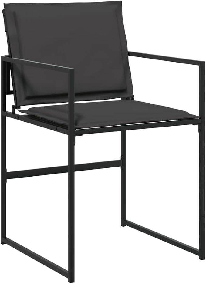 5 Piece Patio Dining Set with Cushions Black Textilene, Outdoor Garden Furniture with Foldable Chairs, Tempered Glass Table for Backyard, Poolside, Deck Entertaining, UV Removable Cushion Covers