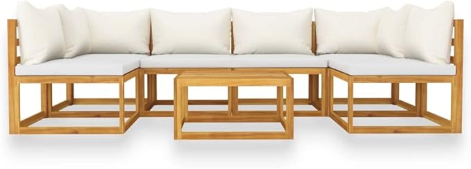 Patio Lounge Set with Cushion,Outdoor Patio Furniture,Outdoor Chat Conversation Set,Garden Furniture Sets,for Patio,Backyard,Garden,Outdoor,7 Piece Cream Solid Acacia Wood