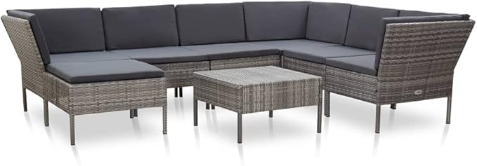 Patio Sofa Set with Cushions,Patio Lounge Set,Outdoor Furniture,Outdoor Furniture Sets,Patio Conversation Sets,for Garden,Deck,Backyard,8 Piece Poly Rattan Gray
