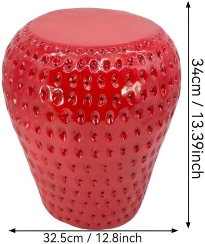 13.4" Strawberry Resin Decorative Stool, Novelty Fruit Side Table & Plant Stand, Whimsical Indoor Outdoor Garden Patio Decor, No Assembly Required (Red Strawberry)
